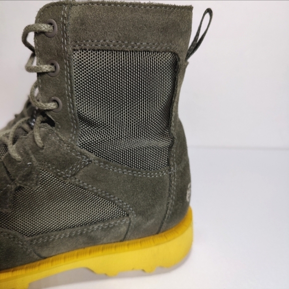Sorel Caribou Leather Waterproof Alpine Snow Combat Cyber Green Yellow Boot Wm 6 - Picture 6 of 10